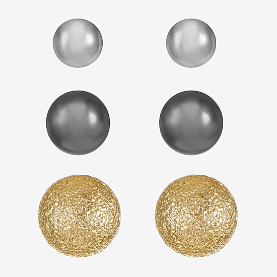 Liz Claiborne Tri Tone Womens Round Hypoallergenic 3 Pair Earring Set