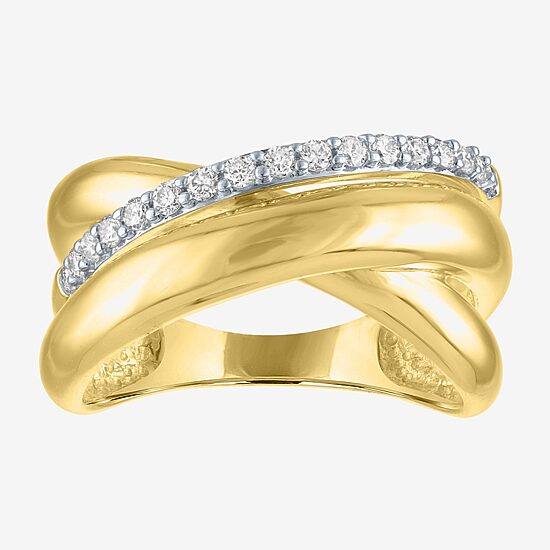 Diamond Addiction (G-H, Si2-I1) Womens 11.5MM 1/4 CT. T.W. Lab Grown White Diamond 10K Gold Round Crossover Band