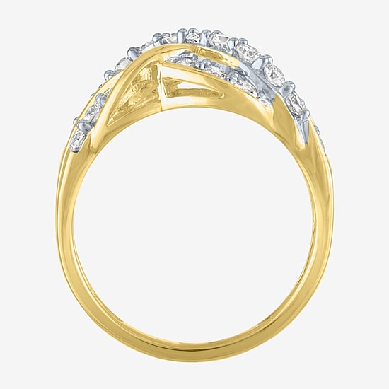 (G-H/Si2-I1) Womens 1 CT. T.W. Lab Grown White Diamond 10K Gold Crossover Band