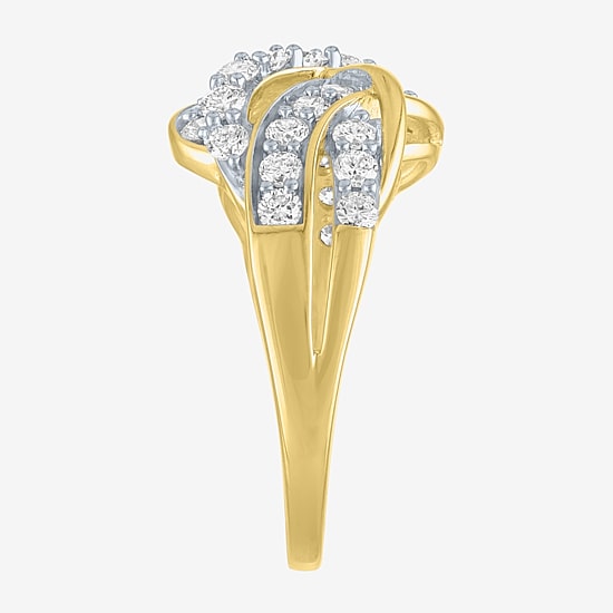 (G-H/Si2-I1) Womens 1 CT. T.W. Lab Grown White Diamond 10K Gold Crossover Band