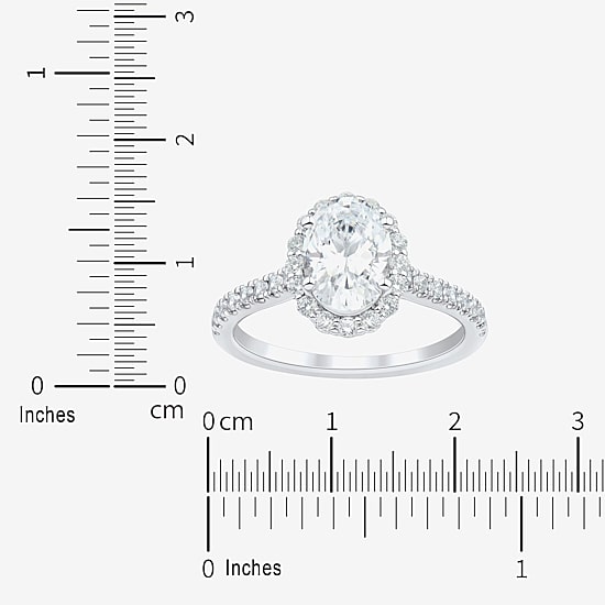 (H-I / Si1-Si2) Womens 2 CT. T.W. Lab Grown White Diamond 10K Gold Oval Side Stone Halo Engagement Ring