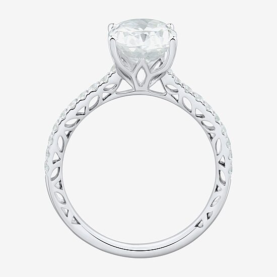 (H-I / Si1-Si2) Womens 2 3/4 CT. T.W. Lab Grown White Diamond 10K Gold Oval Side Stone Engagement Ring