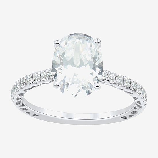 (H-I / Si1-Si2) Womens 2 3/4 CT. T.W. Lab Grown White Diamond 10K Gold Oval Side Stone Engagement Ring