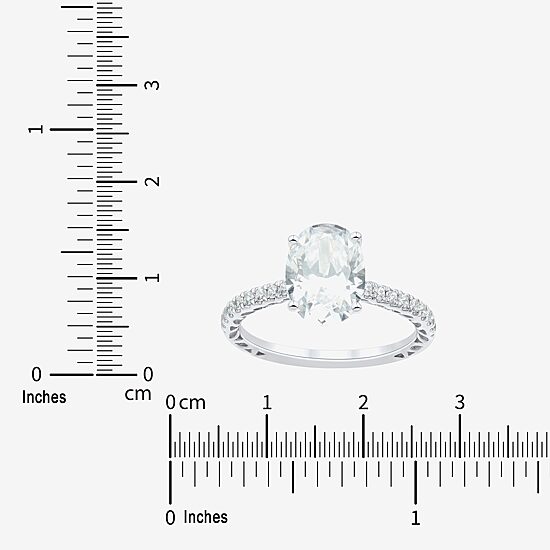 (H-I / Si1-Si2) Womens 2 3/4 CT. T.W. Lab Grown White Diamond 10K Gold Oval Side Stone Engagement Ring