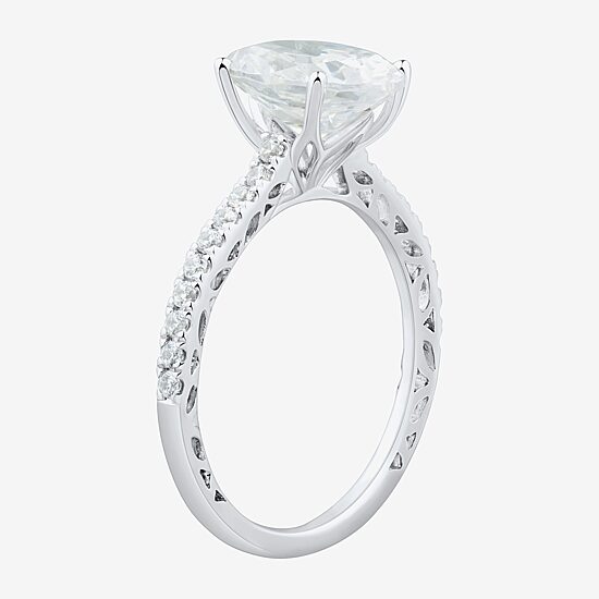 (H-I / Si1-Si2) Womens 2 3/4 CT. T.W. Lab Grown White Diamond 10K Gold Oval Side Stone Engagement Ring