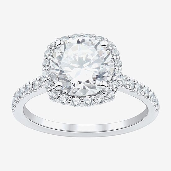 (H-I / Si1-Si2) Womens 3 CT. T.W. Lab Grown White Diamond 14K Gold Round Side Stone Halo Engagement Ring
