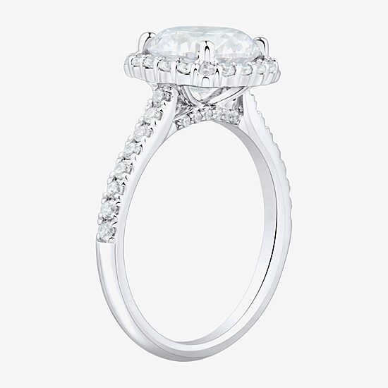 (H-I / Si1-Si2) Womens 3 CT. T.W. Lab Grown White Diamond 14K Gold Round Side Stone Halo Engagement Ring