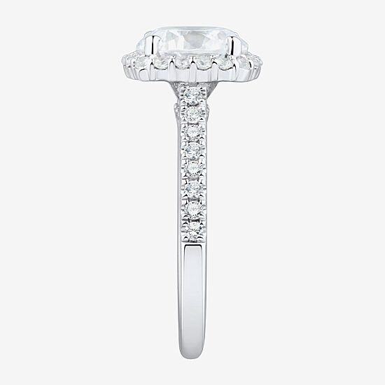 (H-I / Si1-Si2) Womens 3 CT. T.W. Lab Grown White Diamond 14K Gold Round Side Stone Halo Engagement Ring