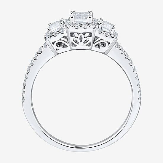 (H-I / Si1-Si2) Womens 1 1/4 CT. T.W. Lab Grown White Diamond Sterling Silver Side Stone 3-Stone Engagement Ring