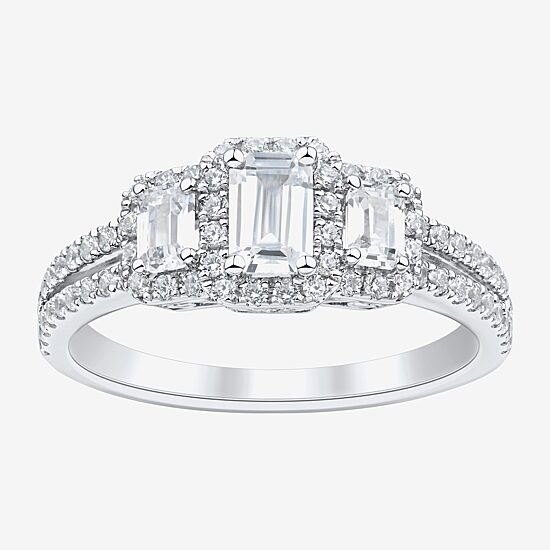 (H-I / Si1-Si2) Womens 1 1/4 CT. T.W. Lab Grown White Diamond Sterling Silver Side Stone 3-Stone Engagement Ring