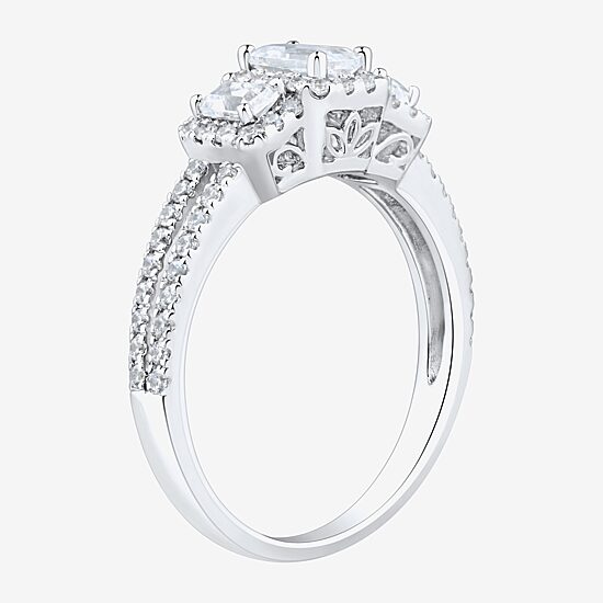(H-I / Si1-Si2) Womens 1 1/4 CT. T.W. Lab Grown White Diamond Sterling Silver Side Stone 3-Stone Engagement Ring