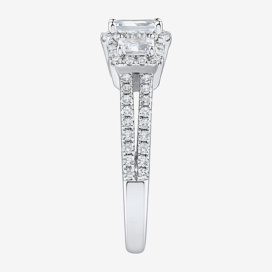 (H-I / Si1-Si2) Womens 1 1/4 CT. T.W. Lab Grown White Diamond Sterling Silver Side Stone 3-Stone Engagement Ring