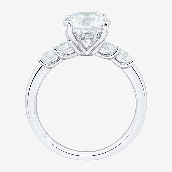 (H-I / Si1-Si2) Womens 2 1/2 CT. T.W. Lab Grown White Diamond 10K Gold Round Side Stone Engagement Ring
