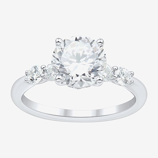 (H-I / Si1-Si2) Womens 2 1/2 CT. T.W. Lab Grown White Diamond 10K Gold Round Side Stone Engagement Ring