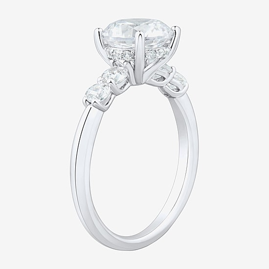 (H-I / Si1-Si2) Womens 2 1/2 CT. T.W. Lab Grown White Diamond 10K Gold Round Side Stone Engagement Ring