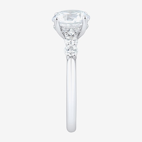 (H-I / Si1-Si2) Womens 2 1/2 CT. T.W. Lab Grown White Diamond 10K Gold Round Side Stone Engagement Ring