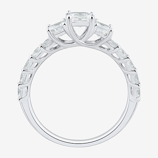 Love Lives Forever Womens 1 1/2 CT. T.W. White Diamond 10K Gold Round Side Stone 3-Stone Engagement Ring