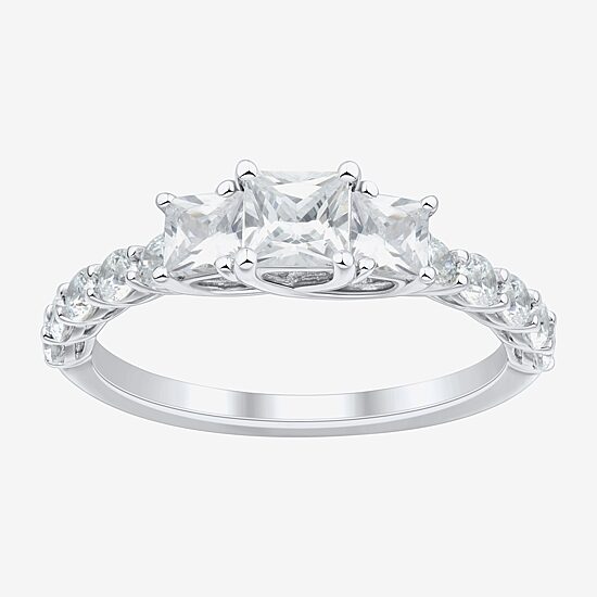 Love Lives Forever Womens 1 1/2 CT. T.W. White Diamond 10K Gold Round Side Stone 3-Stone Engagement Ring