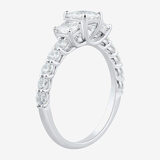Love Lives Forever Womens 1 1/2 CT. T.W. White Diamond 10K Gold Round Side Stone 3-Stone Engagement Ring