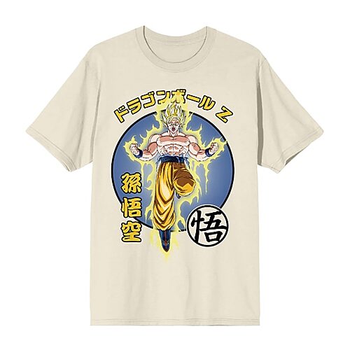Mens Crew Neck Short Sleeve Regular Fit Dragon Ball Z Graphic T-Shirt, Xx-large, Beige