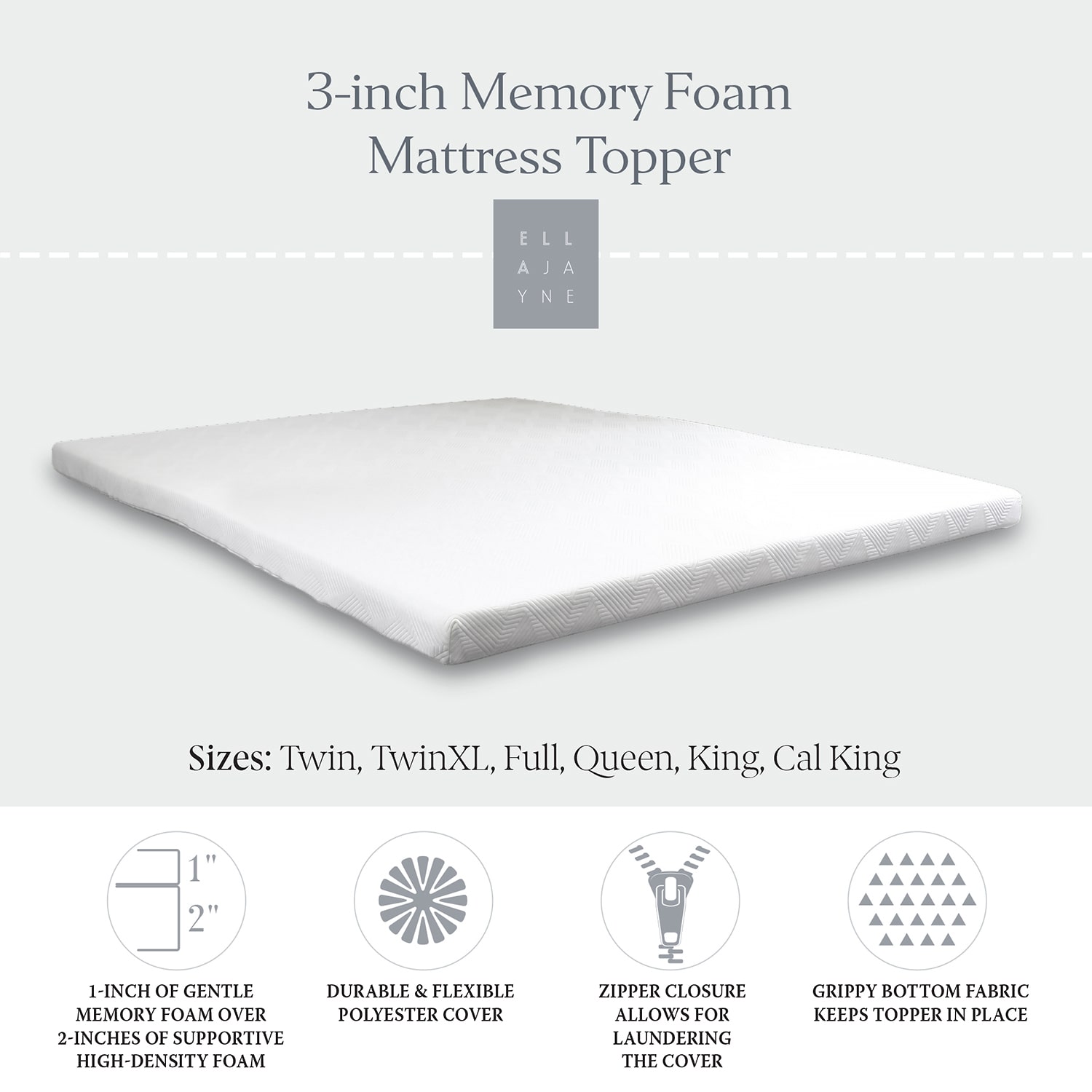 Ella Jayne 3-inch Memory Foam Mattress Topper With Cover