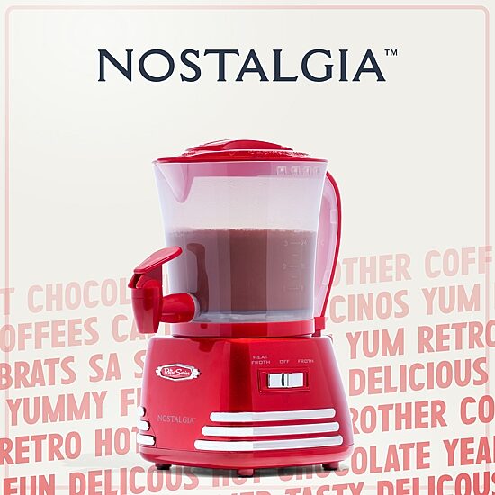 Nostalgia Retro 32-Ounce Hot Chocolate, Milk Frother, Cappuccino, Mocha, Latte Maker and Dispenser