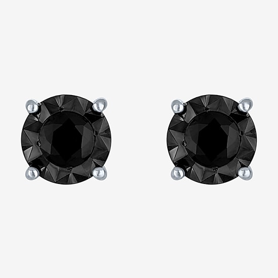 1/2 CT. T.W. Natural Black Diamond Sterling Silver 6.5mm Round Stud Earrings