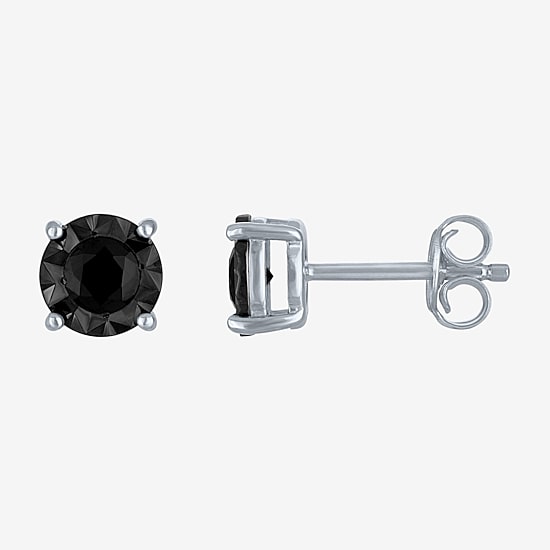 1/2 CT. T.W. Natural Black Diamond Sterling Silver 6.5mm Round Stud Earrings