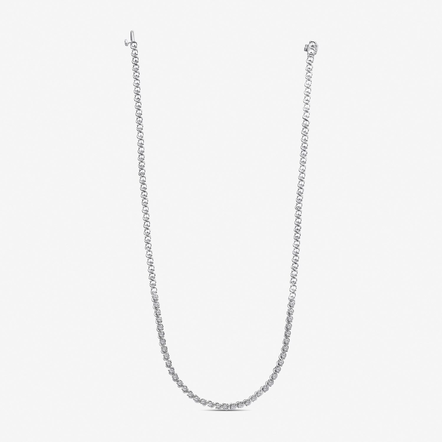 (F/Si2) Womens White Diamond Sterling Silver 18 Inch Tennis Necklace