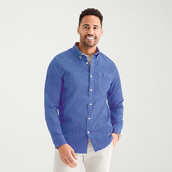 St. John's Bay Denim Mens Long Sleeve Classic Fit Button-Down Shirt