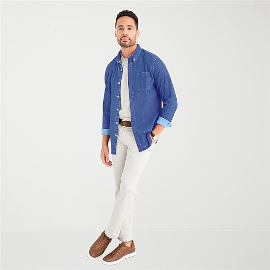 St. John's Bay Denim Mens Long Sleeve Classic Fit Button-Down Shirt