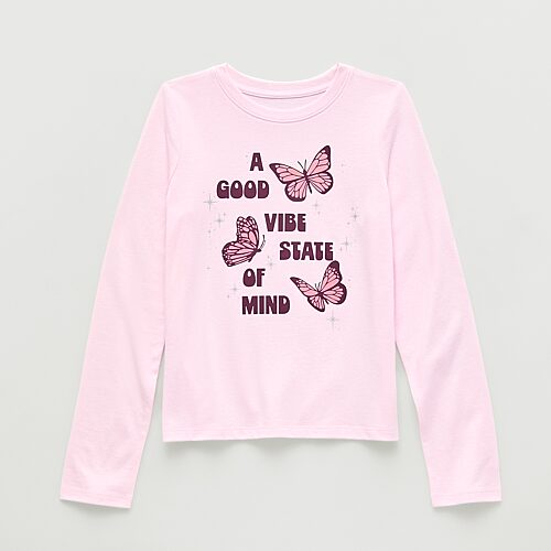 Thereabouts Little & Big Kid Girls Crew Neck Short Sleeve Classic Fit Graphic T-shirt In Pink