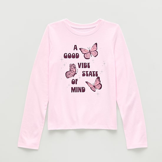 Thereabouts Little & Big Kid Girls Crew Neck Long Sleeve Classic Fit Graphic T-Shirt
