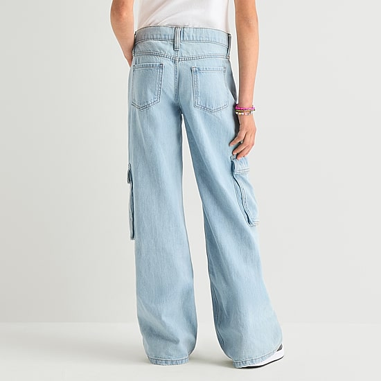 Thereabouts Little & Big Kid Girls Adjustable Waist Low Rise Baggy Fit Cargo Jean