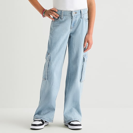 Thereabouts Little & Big Kid Girls Adjustable Waist Low Rise Baggy Fit Cargo Jean
