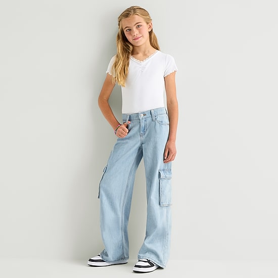 Thereabouts Little & Big Kid Girls Adjustable Waist Low Rise Baggy Fit Cargo Jean