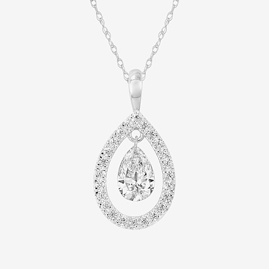 (F / Si2) Womens 5/8 CT. T.W. Lab Grown White Diamond Sterling Silver Pear 18 Inch Pendant Necklace