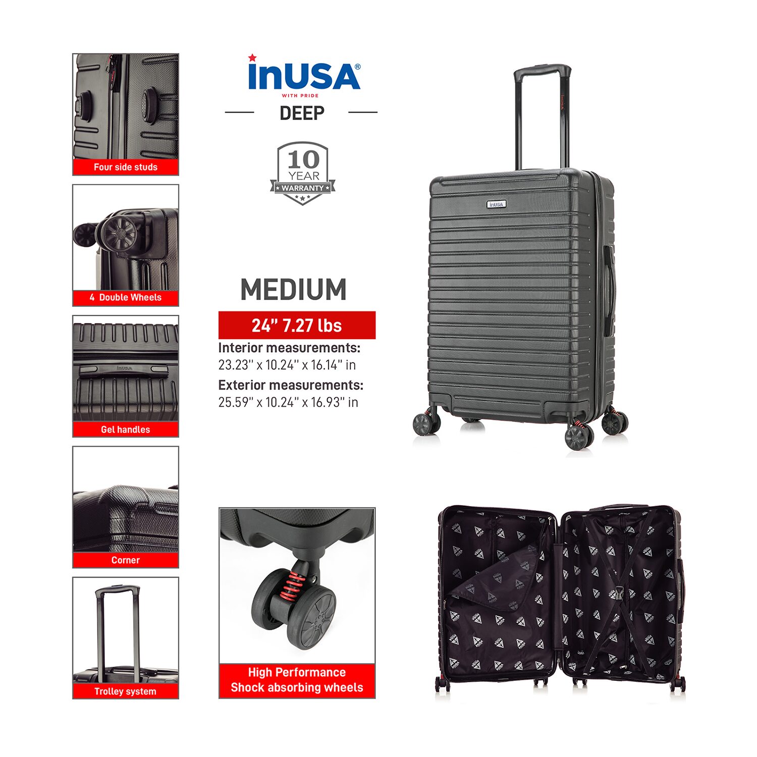 InUSA Deep Inch Hardside Lightweight Checked Spinner Luggage
