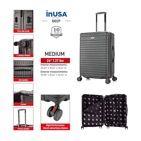 InUSA Deep 24 Inch Hardside Lightweight Checked Spinner Luggage