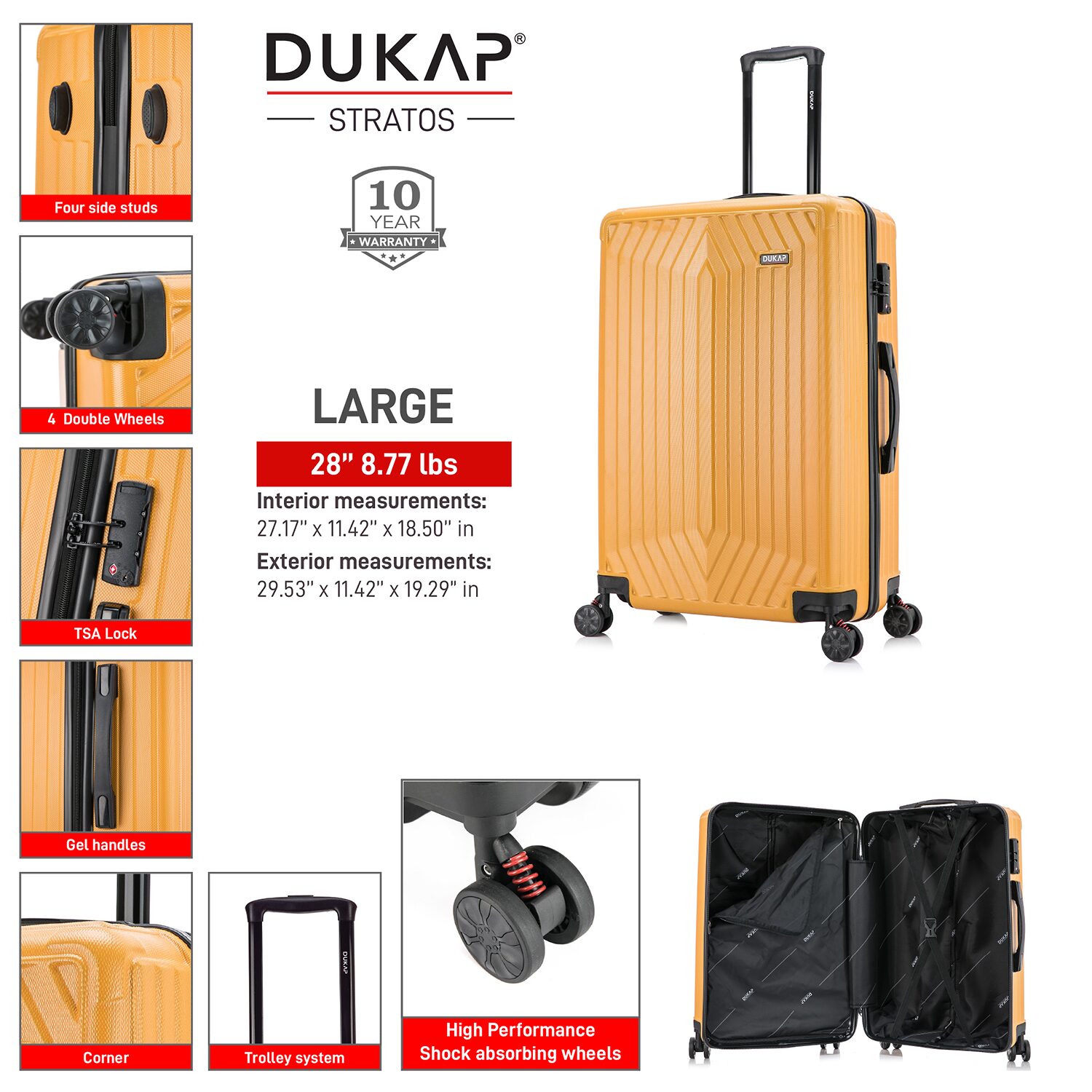 Dukap Stratos 28 Inch Hardside Lightweight Checked Spinner Luggage