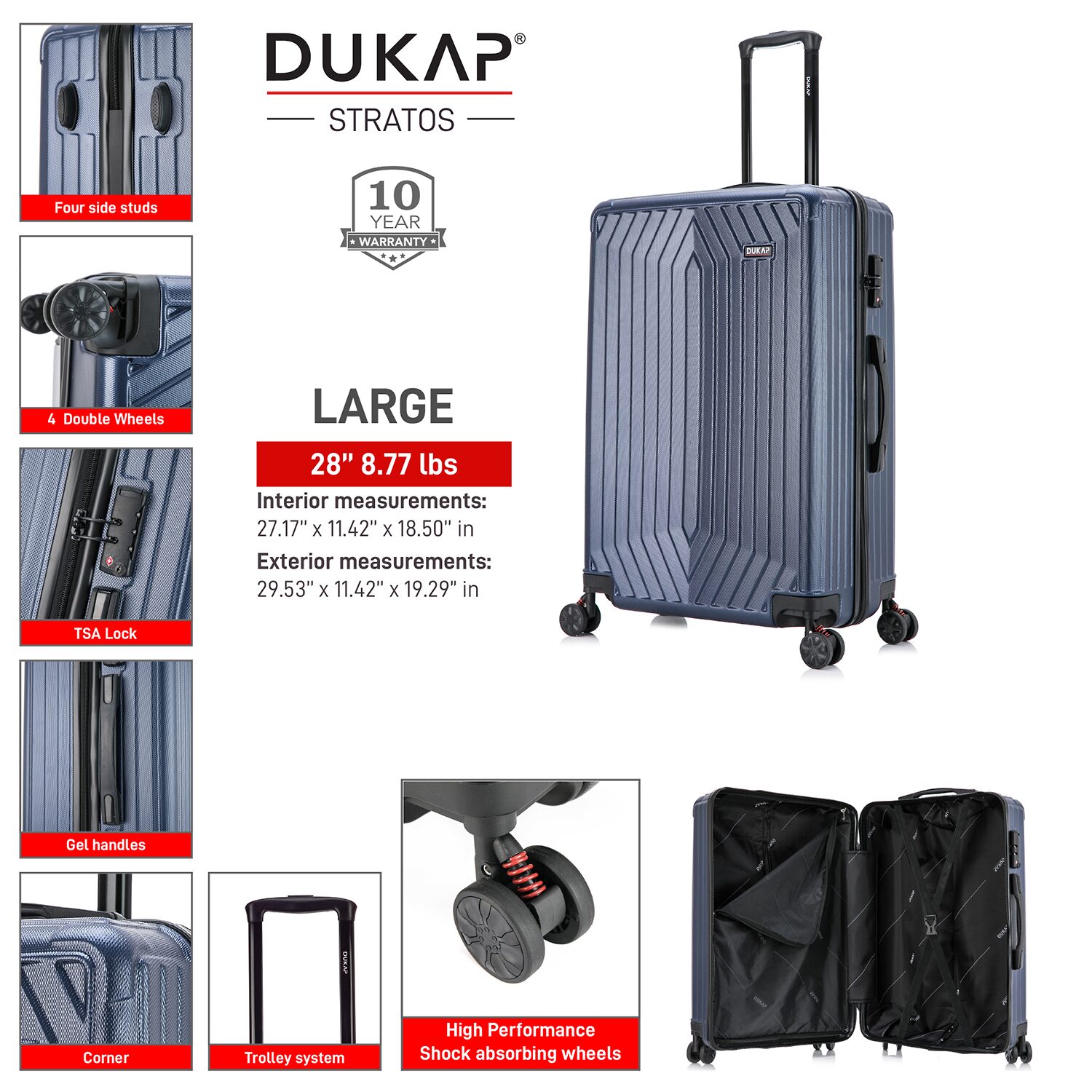 Dukap Stratos 28 Inch Hardside Lightweight Checked Spinner Luggage