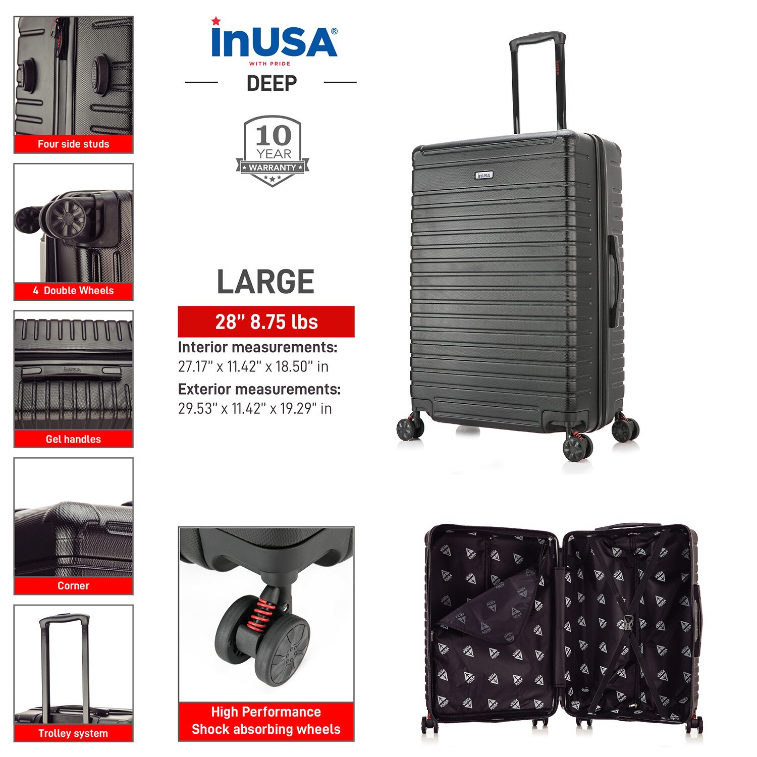 InUSA Deep 28 Inch Hardside Lightweight Checked Spinner Luggage