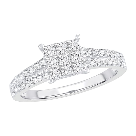 Womens 3/4 CT. T.W. Natural White Diamond 10K Gold Side Stone Engagement Ring