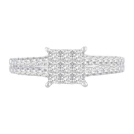 Womens 3/4 CT. T.W. Natural White Diamond 10K Gold Side Stone Engagement Ring