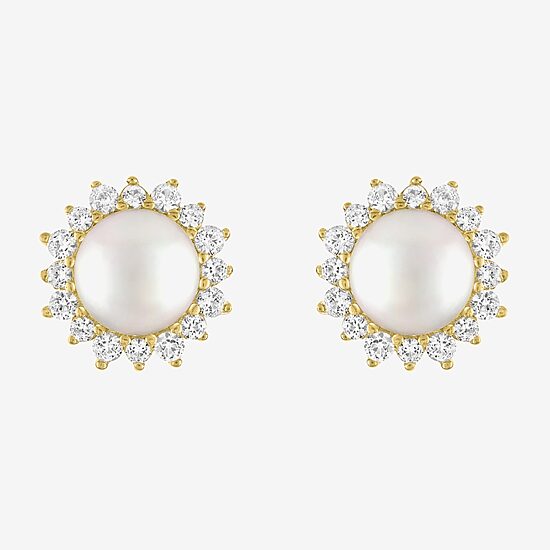 White Cultured Freshwater Pearl 14K Gold Over Silver 9.5mm Stud Earrings
