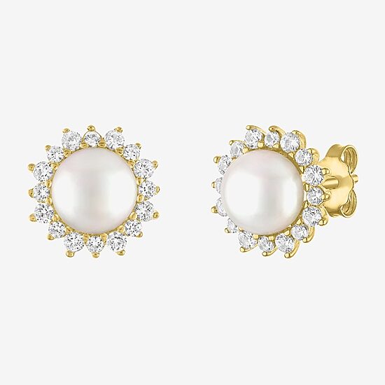 White Cultured Freshwater Pearl 14K Gold Over Silver 9.5mm Stud Earrings