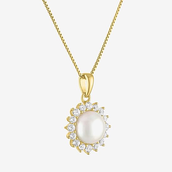 Womens White Cultured Freshwater Pearl 14K Gold Over Silver 18 Inch Pendant Necklace
