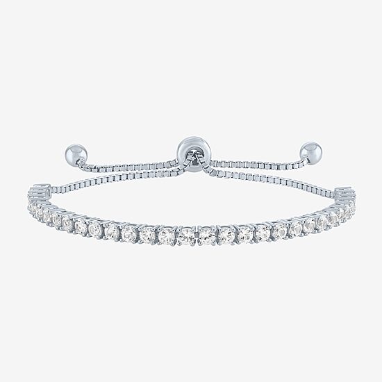 Womens Lab Created White Sapphire Sterling Silver Bolo Bracelet