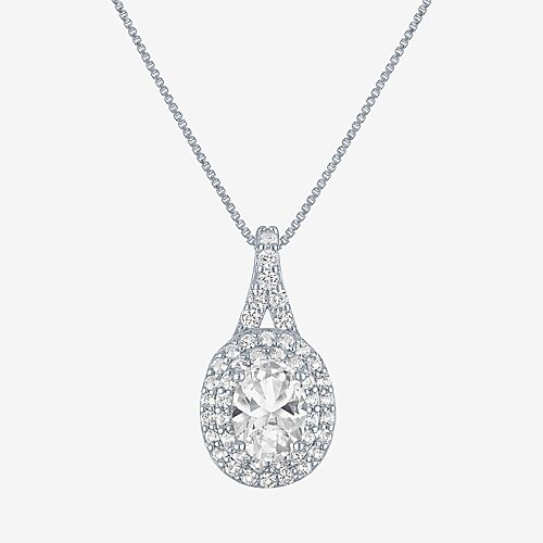 Gemstone & Lab-Created White Sapphire Sterling Silver Halo Pendant Necklace, One Size, White
