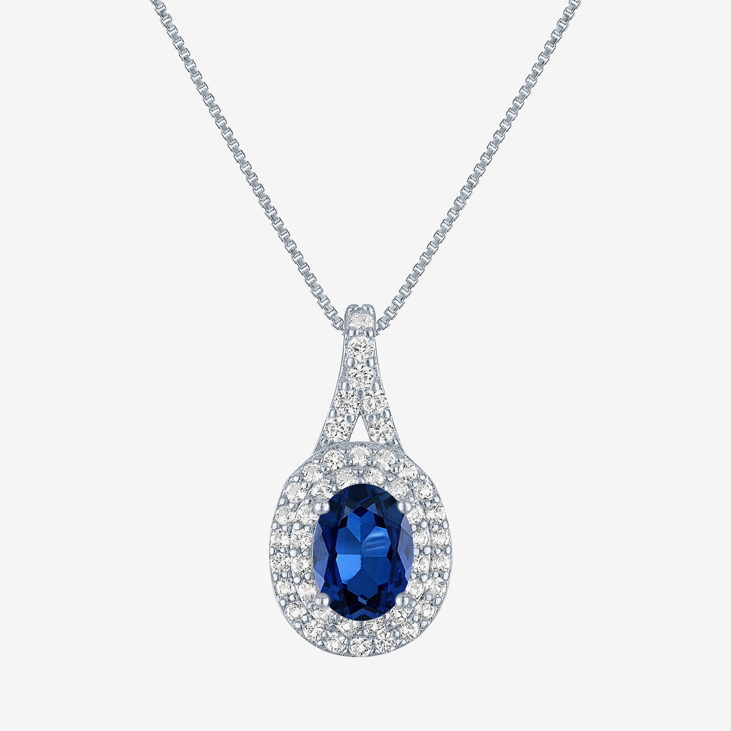 Gemstone & Lab-Created White Sapphire Sterling Silver Halo Pendant Necklace